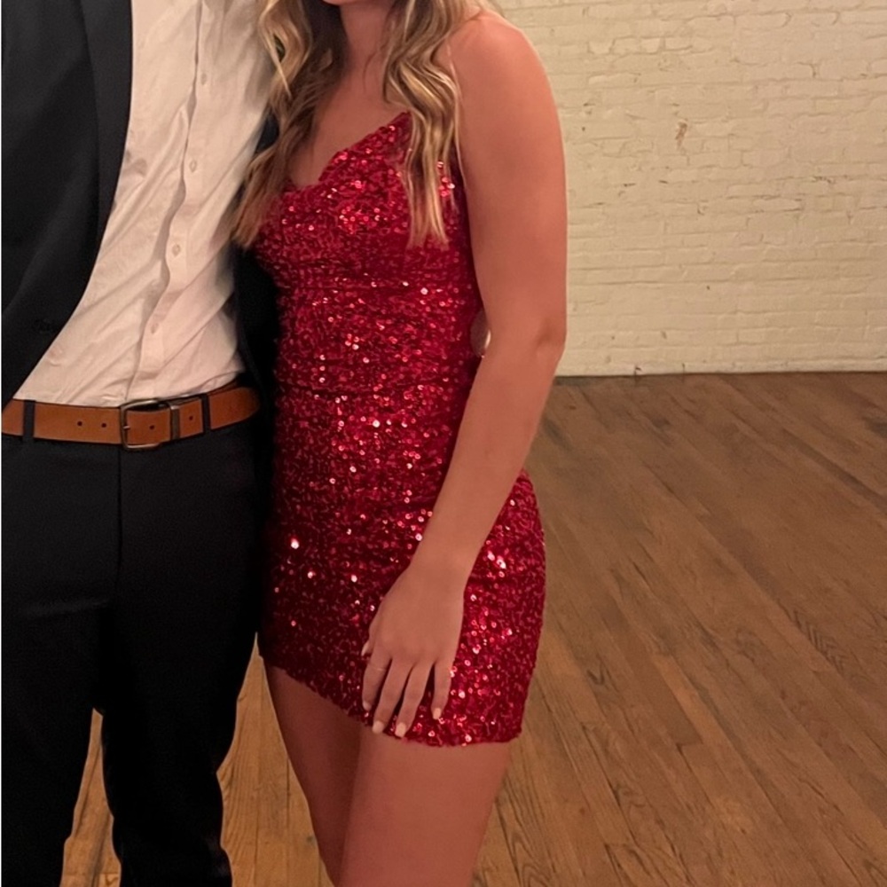 Red Sequin Embellished Mini Dress